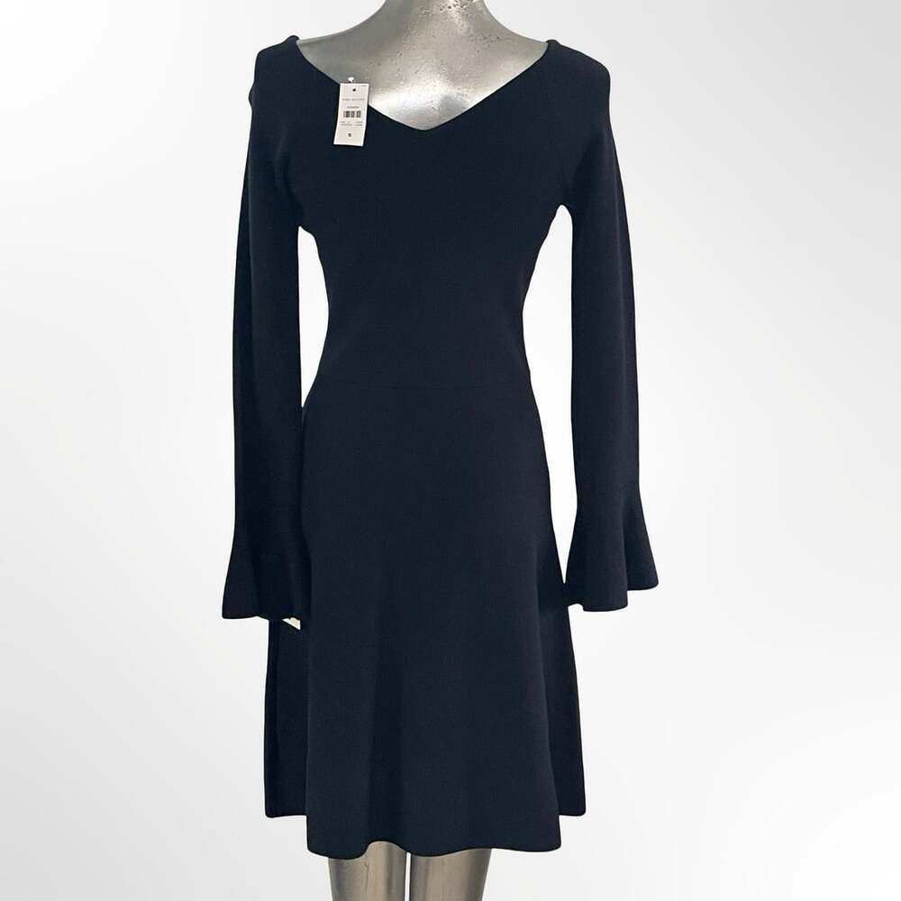 Ann Taylor Dress Size S Black Long Sleeve V-Neck Flare - Picture 4 of 10